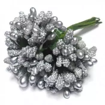 Тычинки для цветов на веточках Серебряные