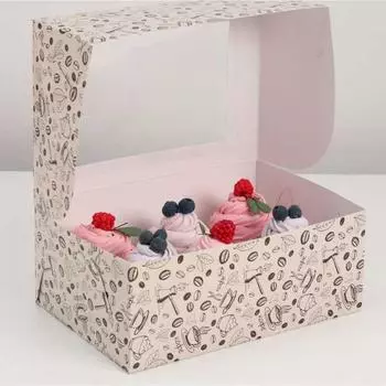 Упаковка для капкейков на 6 шт Кофе 25х17х10 см