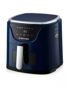 Аэрогриль BRAYER 2036BR, 5 литров, 1500 Вт, 7 программ, 200°С, LCD-дисплей, таймер, решётка, синий