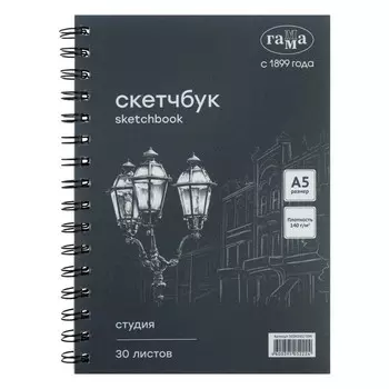Альбом для графики А5, 148 х 210, Гамма "Студия" 30 листов 140г/м на гребне, черный