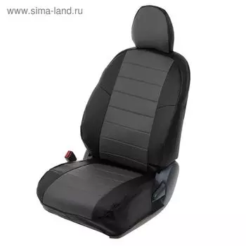 Авточехлы для Nissan Qashqai II (с подлокотником), 2014-, черный, серый, экокожа, набор