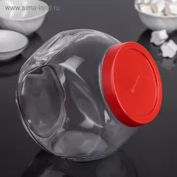 Банка для хранения сыпучих продуктов Paabahe Bella, 2 л, стекло, с красной крышкой, прозрачная