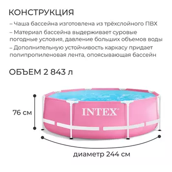 Бассейн каркасный INTEX Pink Frame Pool 28290NP, 24476 см, розовый, круглый