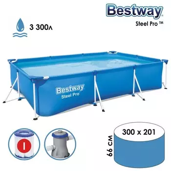 Бассейн каркасный Bestway Steel Pro 56411, 30020166 см, фильтр-насос, прямоугольный