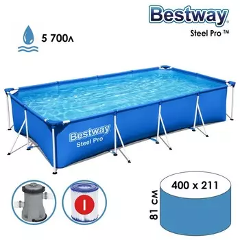 Бассейн каркасный Bestway Steel Pro 56424, 40021181 см, фильтр-насос, прямоугольный