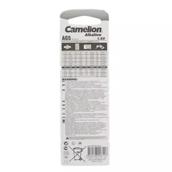 Батарейка алкалиновая Camelion Mercury Free, AG5 (393, LR754)-10BL, 1.5В, блистер, 10 шт.