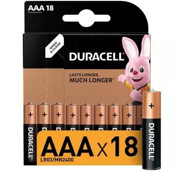Батарейка алкалиновая Duracell Basic, AAA, LR03-18BL, 1.5В, блистер, 18 шт.