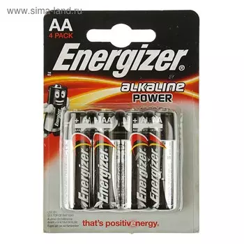 Батарейка алкалиновая Energizer Alkaline Power, AA, LR6-4BL, 1.5В, блистер, 4 шт.