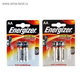 Батарейка алкалиновая Energizer Max +PowerSeal, AA, LR6-2BL, 1.5В, блистер, 2 шт.