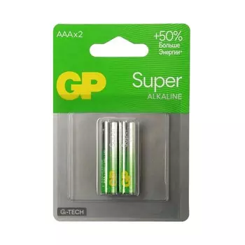 Батарейка алкалиновая GP Super, AAA, LR03-2BL, 1.5 В, блистер, 2 шт.