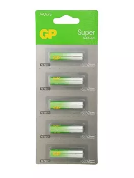 Батарейка алкалиновая GP Super, AAA, LR03-5BL, блистер, 1.5 В, 5 шт.