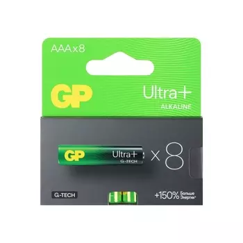 Батарейка алкалиновая GP Ultra Plus Alkaline, AAA, LR03-8BL, 1.5 В, блистер, 8 шт.