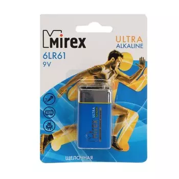 Батарейка алкалиновая Mirex, 6LR61-1BL, 9 В, крона, блистер, 1 шт.