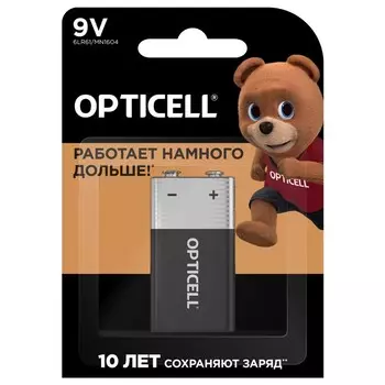 Батарейка алкалиновая OPTICELL, 9 V, 6LR61-1BL, крона, 9 В, блистер, 1 шт.