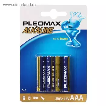 Батарейка алкалиновая Pleomax, AAA, LR03-4BL, 1.5В, блистер, 4 шт.