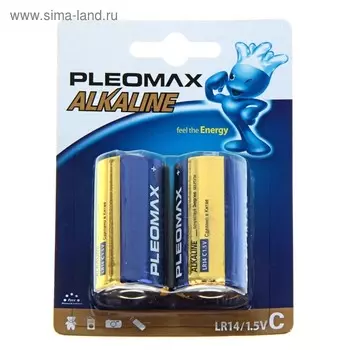 Батарейка алкалиновая Pleomax, С, LR14-2BL, 1.5В, блистер, 2 шт.