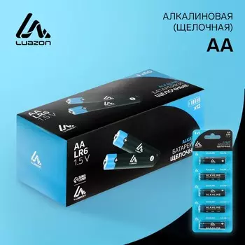 Батарейка алкалиновая (щелочная) Luazon, AA, LR6-5BL, отрывной блистер, 5 штук