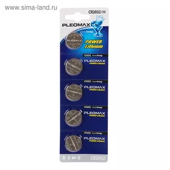 Батарейка литиевая Pleomax, CR2032-5BL, 3В, блистер, 5 шт.