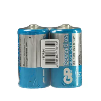Батарейка солевая GP PowerPlus Heavy Duty, C, R14-2S, 1.5В, спайка, 2 шт.