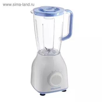 Блендер WILLMARK WTB-500W, стационарный, 500 Вт, 1.5 л, 2 скорости, бело-голубой