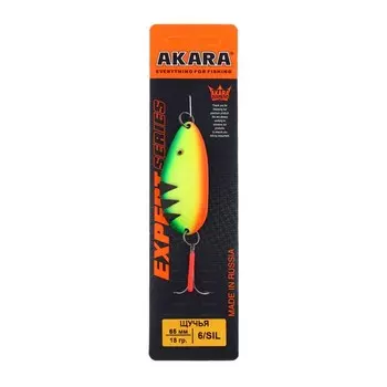 Блесна колеблющаяся Akara Expert Щучья, 6.5 см, 18 г, цвет 6/SIL