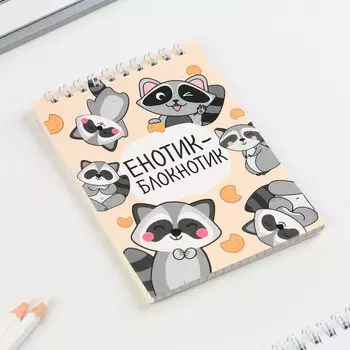 Блокнот А6, 40 л на гребне, мягкая обложка «Енотик - блокнотик»