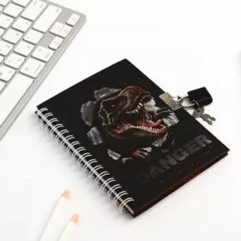 Записная книжка на замочке А6, 50 листов «Динозавр: Danger»