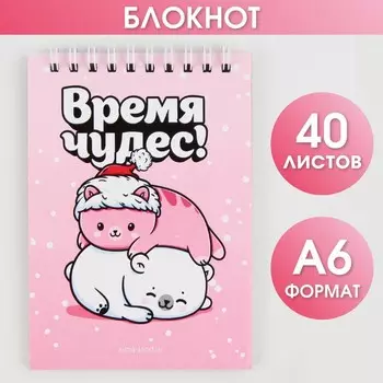 Блокнот «Время чудес!» А6, 40л мягкая обложка, на гребне