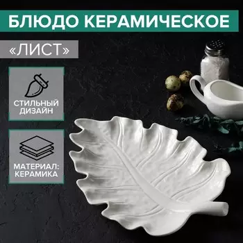 Блюдо сервировочное «Лист», 3020 см, керамика, цвет белый