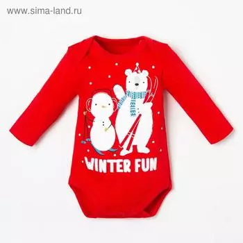 Боди с длинным рукавом Крошка Я "Happy winter", рост 68-74 см, цвет красный