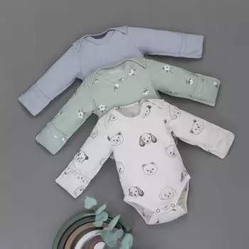 Боди-слайдер детское KinDerLitto «Мягкий хлопок» с длинным рукавом, рост 56-62 см, 3 шт