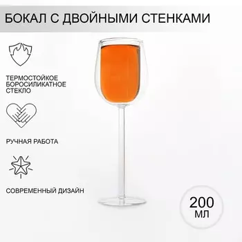 Бокал стеклянный с двойными стенками «Поль», 200 мл, 8×8×22 см