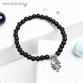 Браслет шар №4 "Агат черный" с подвеской МИКС
