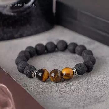 Браслет унисекс «Лава», тигровый глаз, чёрный/коричневый