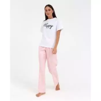 Брюки домашние женские KAFTAN Beautiful, белые, розовые, размер 48-50