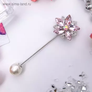 Булавка «Цветок» сирень, 8 см, розовая в серебре