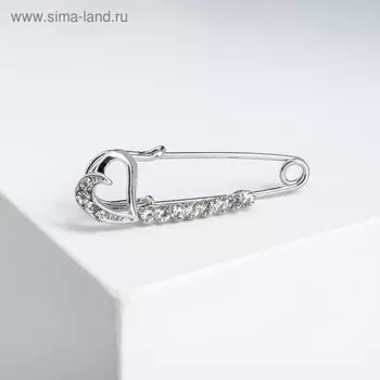 Булавка малая «Сердце», 3.5 см, белая в серебре