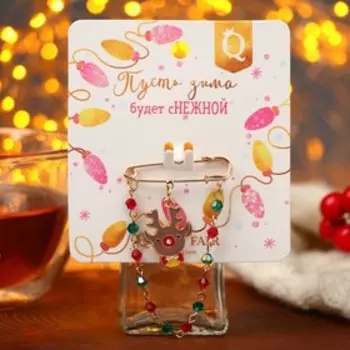 Булавка новогодняя "Гирлянда" олень, цветная в золоте