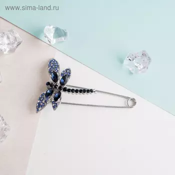 Булавка «Стрекоза» 7.5 см, синяя в серебре