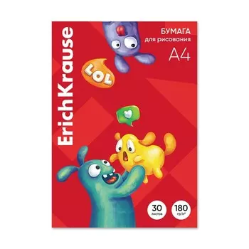 Бумага для рисования А4, 30 листов, блок 120 г/м, ErichKrause "Jolly Friends", 100% белизна, в картонной папке
