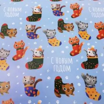 Бумага упаковочная глянцевая «Коты в носках», 70 х 100 см