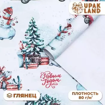 Бумага упаковочная новогодняя глянцевая «Новогодний лес», 68100 см
