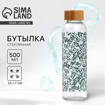 Бутылка для воды стеклянная «Листья», 500 мл