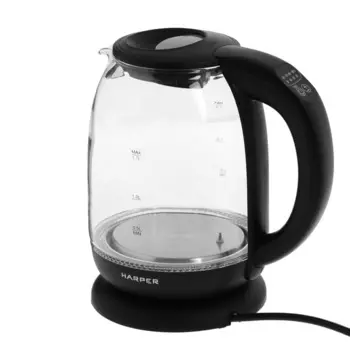Чайник электрический HARPER HWK-GD04, 2200 Вт, 1.7 л, стекло, чёрный