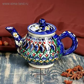 Чайник Риштанская Керамика "Узоры", 700 мл, синий