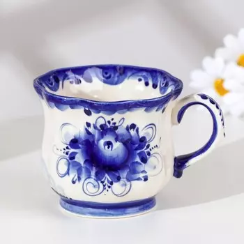 Чашка "Ромашка", гжель, фарфор, 200 мл, 9 см