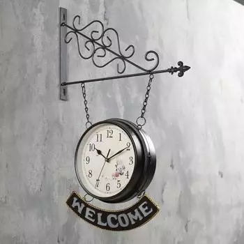 Часы настенные двусторонние, на подвесе WELCOME, плавный ход, циферблат d-20 см, 5536 см
