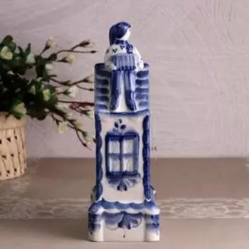 Часы настольные "Свидание", гжель, фарфор, 2с