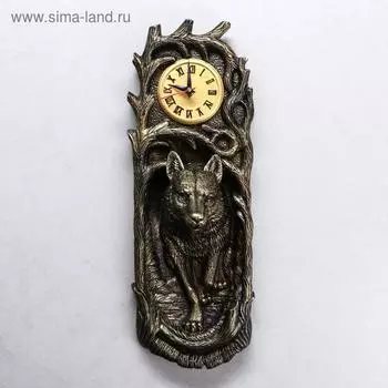 Часы "Волк", водная краска, чёрно-золотистые, 50*17*13 см