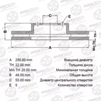 Диск тормозной AVANTECH (F) TOYOTA PRIUS NHW20 (03-09)